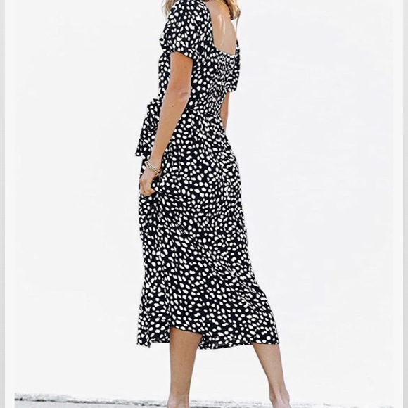 Gwynne Navy and White Dot Midi Dress, L - Picture 2 of 2